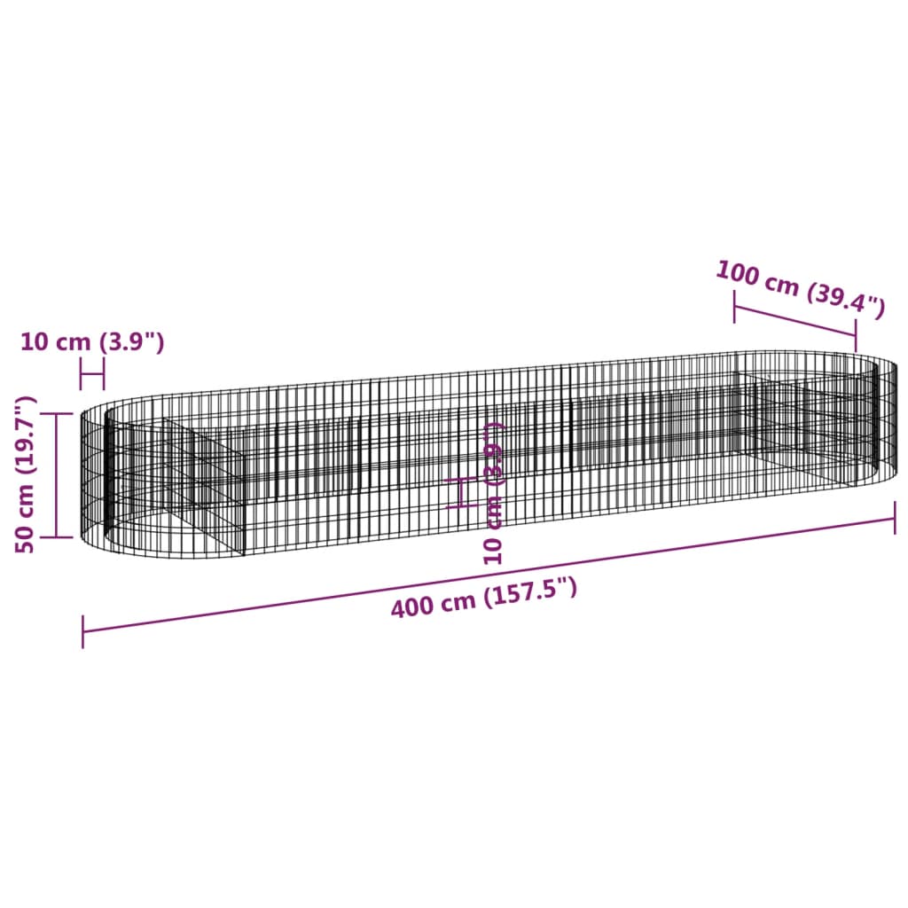 vidaXL Podwyższona donica gabionowa galwanizowane żelazo 400x100x50 cm