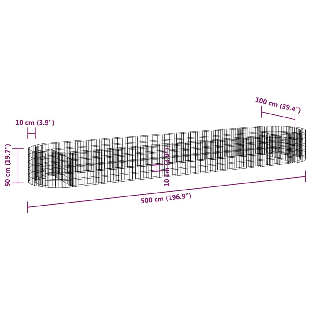 vidaXL Podwyższona donica gabionowa galwanizowane żelazo 500x100x50 cm