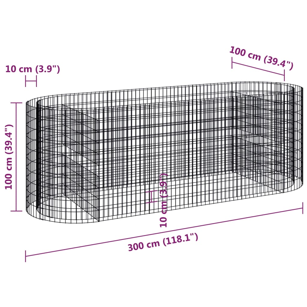 vidaXL Podwyższona donica gabionowa galwanizowane żelazo 300x100x100cm