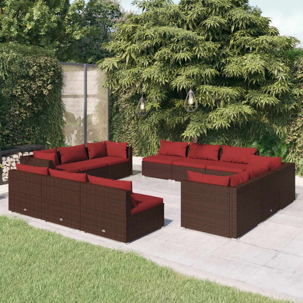 vidaXL 12-cz. zestaw wypoczynkowy do ogrodu, poduszki, rattan PE brąz