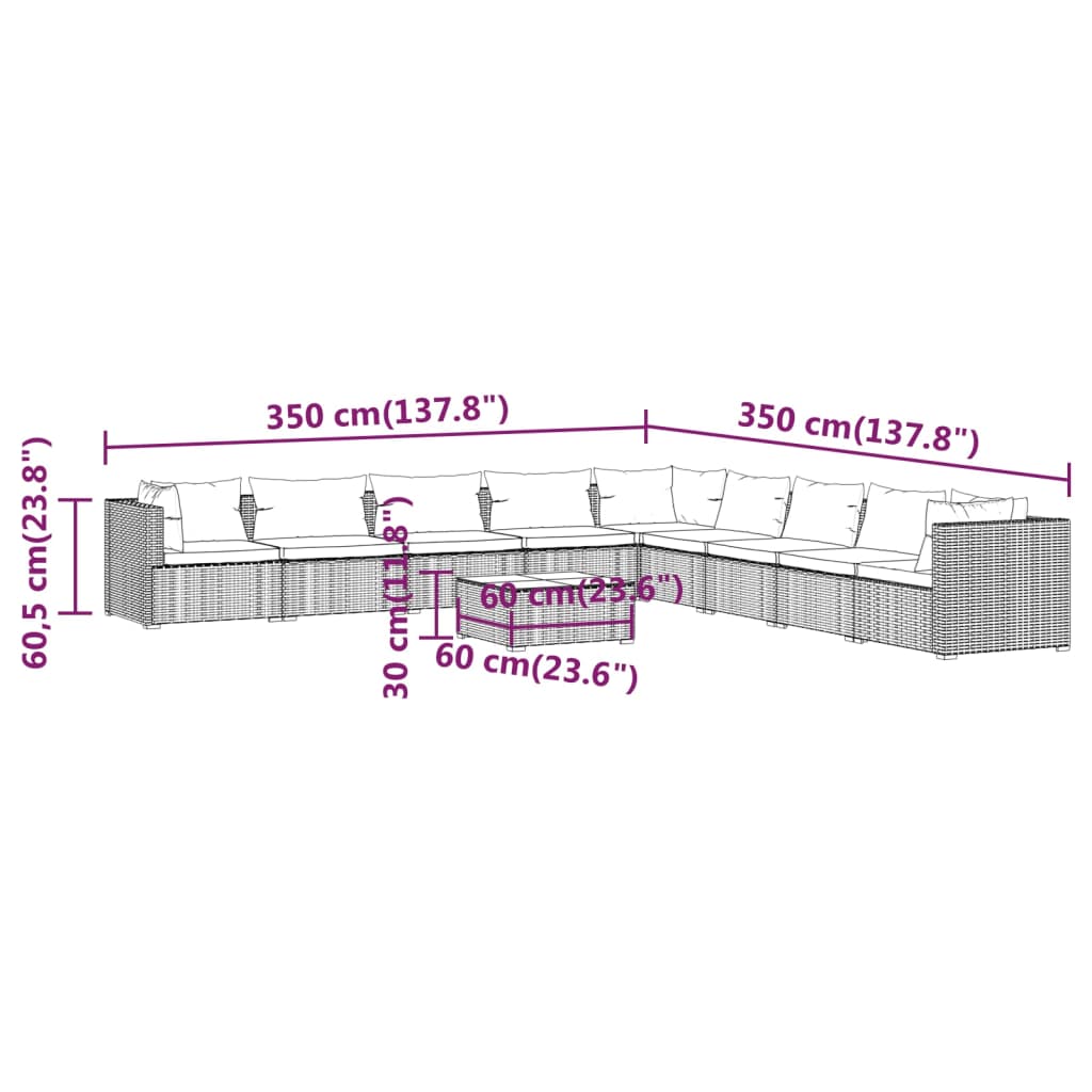 vidaXL 10-cz. zestaw wypoczynkowy do ogrodu, poduszki, rattan PE brąz