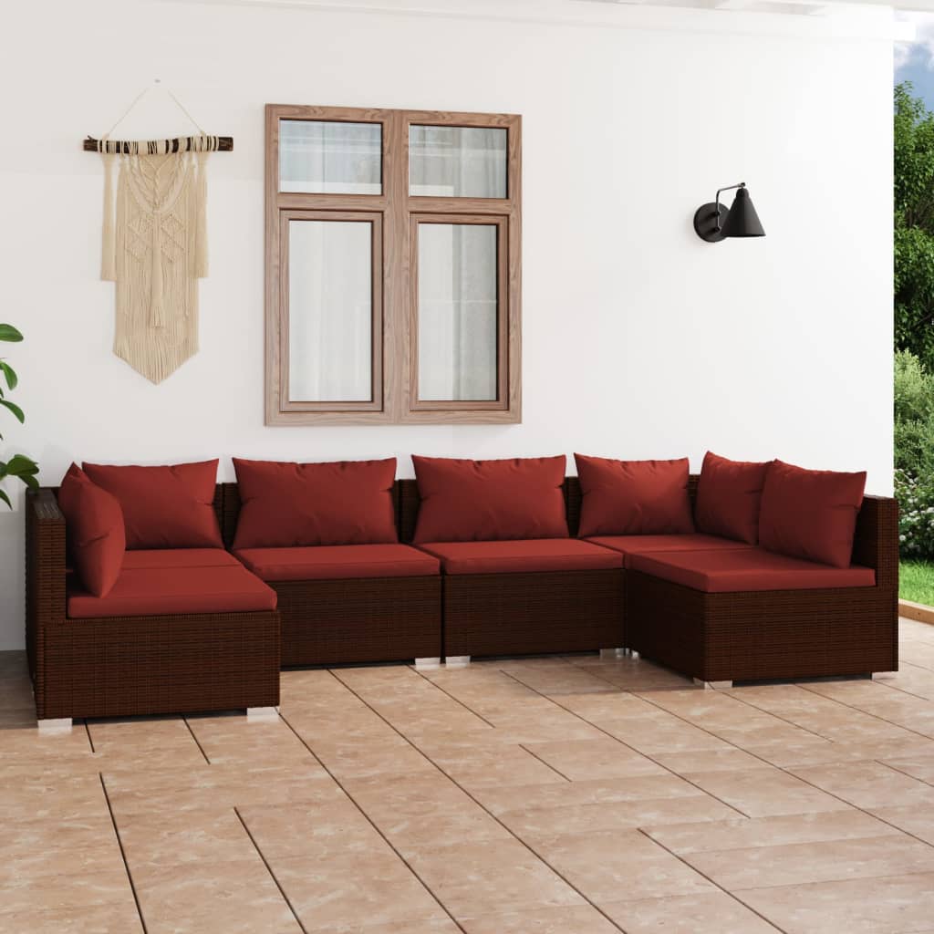 vidaXL 6-cz. zestaw wypoczynkowy do ogrodu, poduszki, rattan PE, brąz
