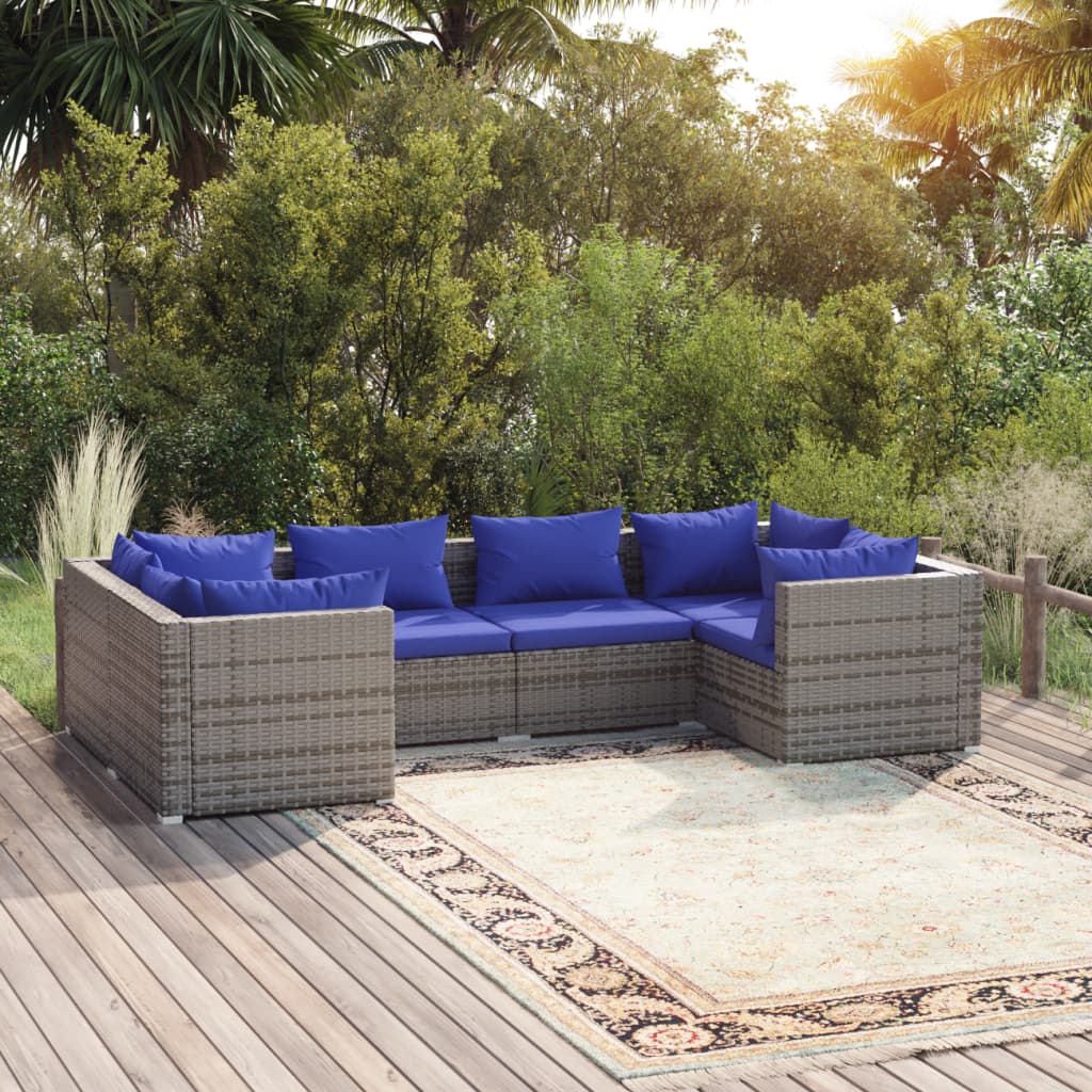 vidaXL 6-cz. zestaw wypoczynkowy do ogrodu, poduszki, szary, rattan PE