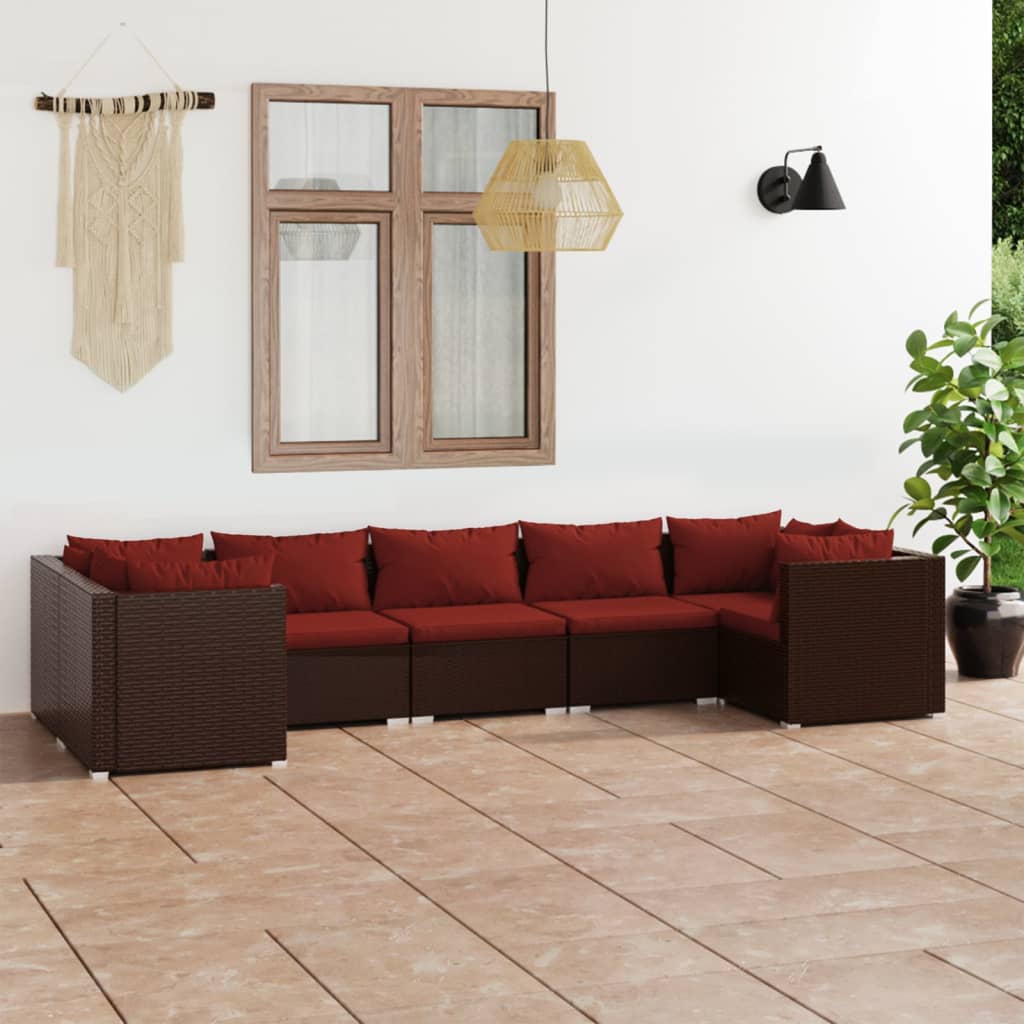vidaXL 7-cz. zestaw mebli do ogrodu, poduszki, rattan PE, brązowy