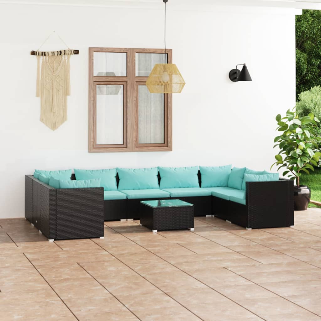 vidaXL 10-cz. zestaw mebli do ogrodu, poduszki, rattan PE, czarny
