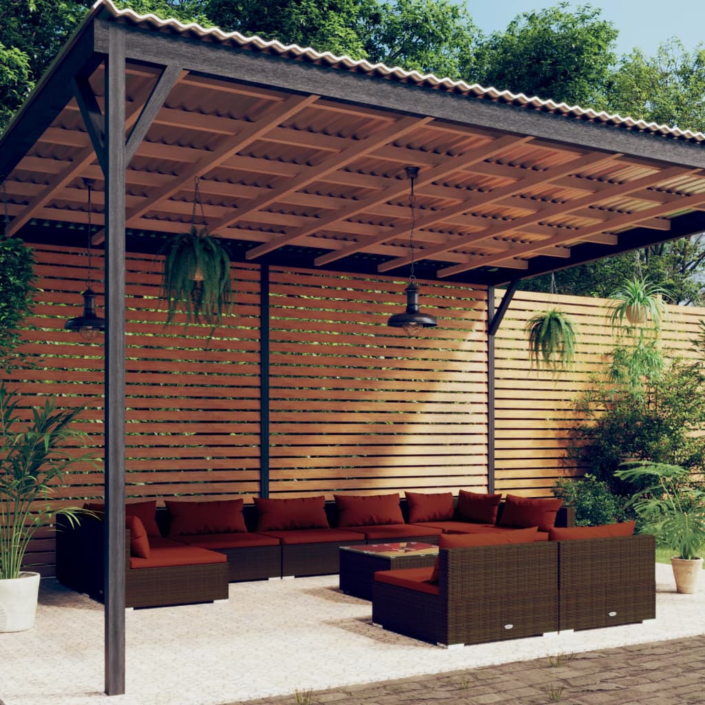 vidaXL 10-cz. zestaw wypoczynkowy do ogrodu, z poduszkami, rattan PE