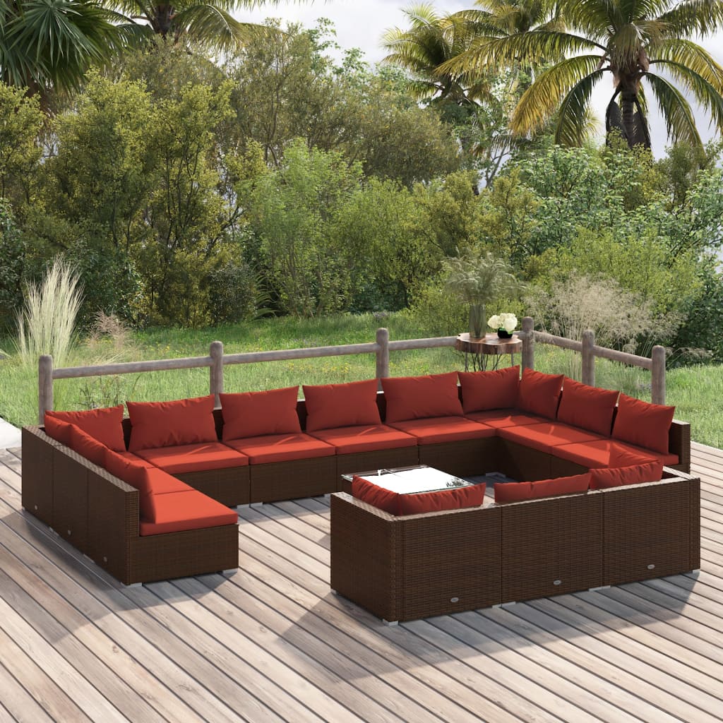 vidaXL 14-cz. zestaw wypoczynkowy do ogrodu, poduszki, rattan PE, brąz