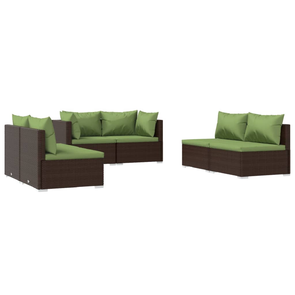 vidaXL 6-cz. zestaw wypoczynkowy do ogrodu, poduszki, rattan PE, brąz