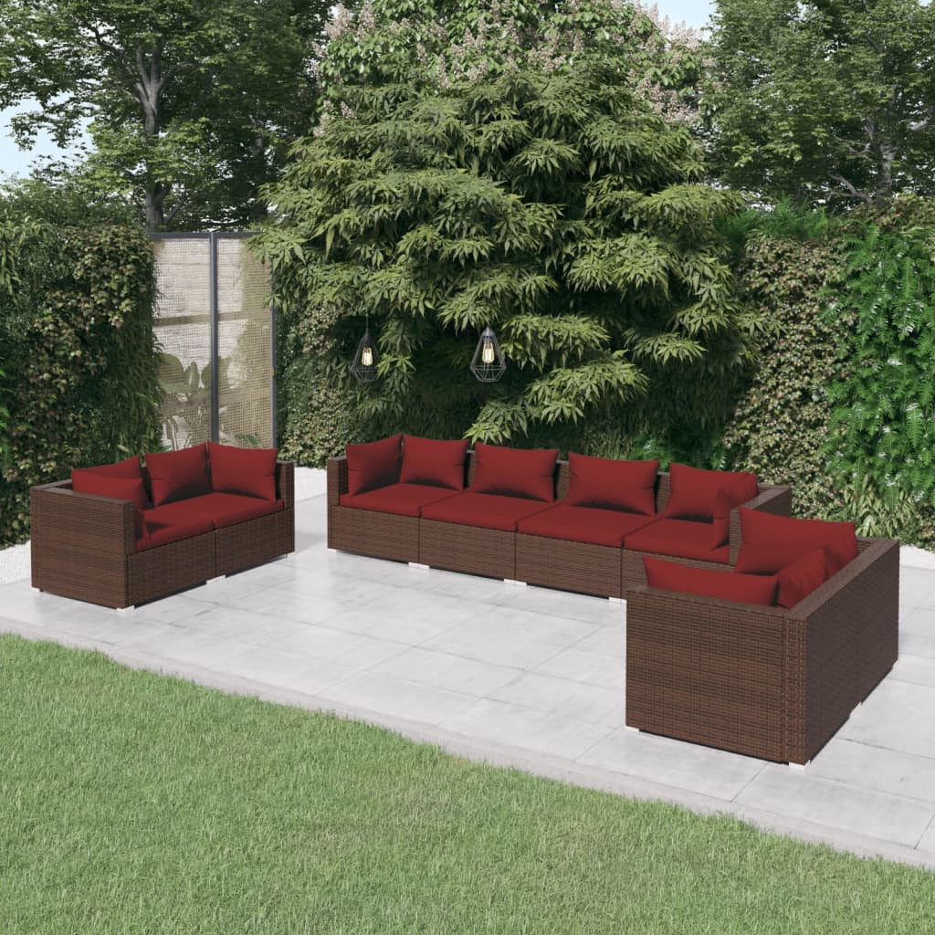 vidaXL 8-cz. zestaw wypoczynkowy do ogrodu, poduszki, rattan PE, brąz