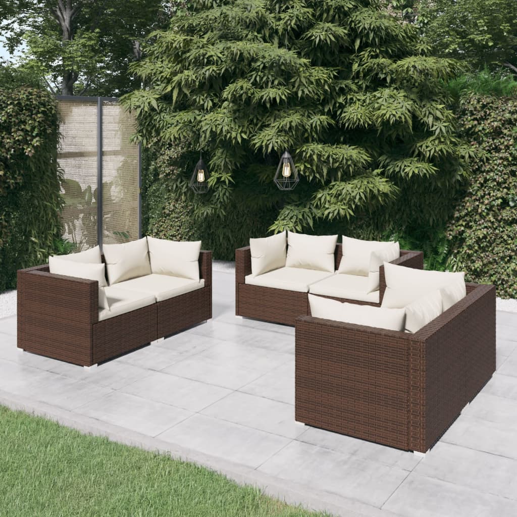 vidaXL 6-cz. zestaw wypoczynkowy do ogrodu, poduszki, rattan PE, brąz