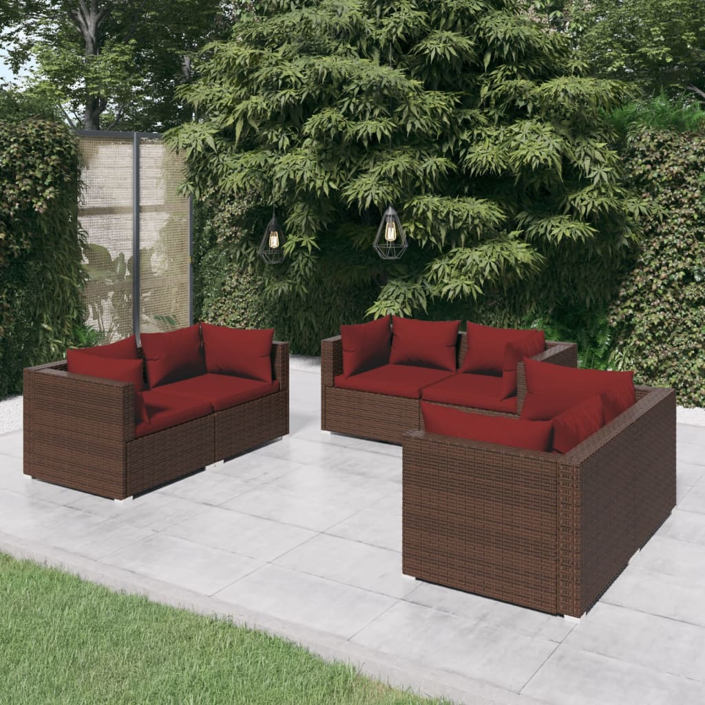 vidaXL 6-cz. zestaw wypoczynkowy do ogrodu, poduszki, rattan PE, brąz