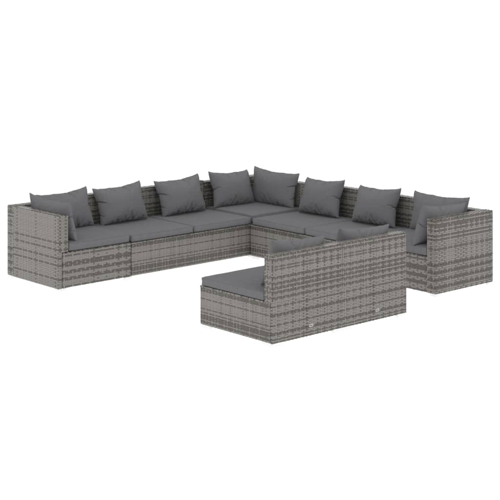 vidaXL 9-cz. zestaw wypoczynkowy do ogrodu, poduszki, rattan PE, szary