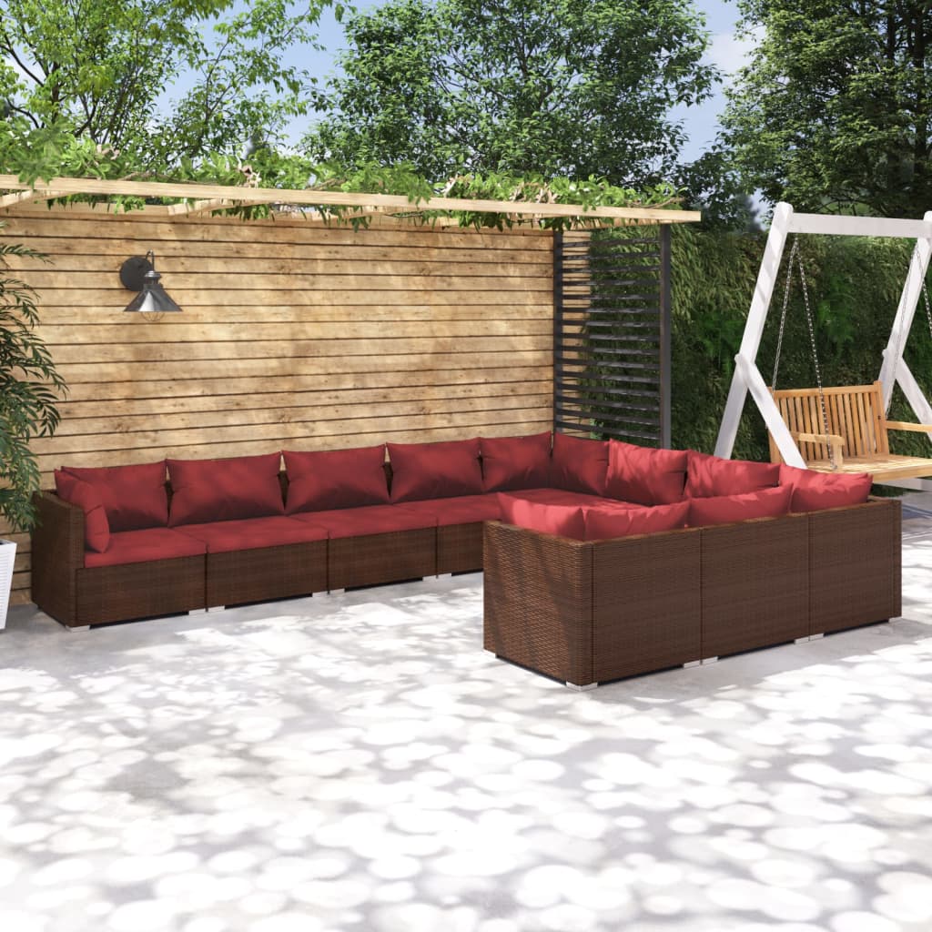 vidaXL 10-cz. zestaw wypoczynkowy do ogrodu, poduszki, rattan PE brąz
