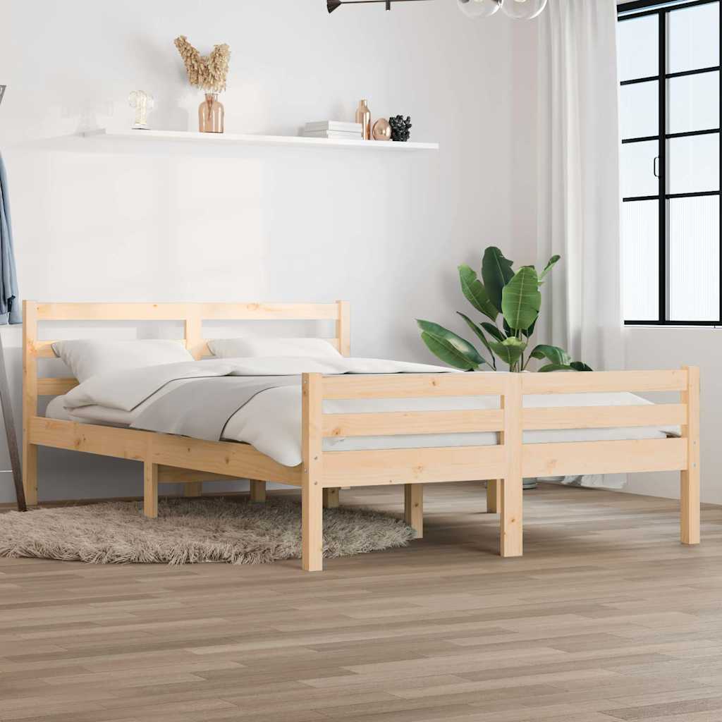 vidaXL Rama łóżka, lite drewno, 135x190 cm, podwójna
