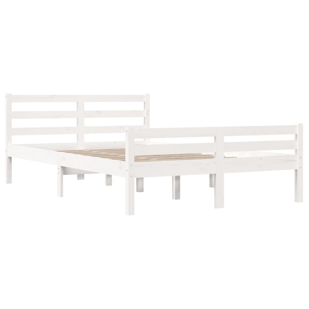 vidaXL Rama łóżka, biała, lite drewno, 135x190 cm, podwójna