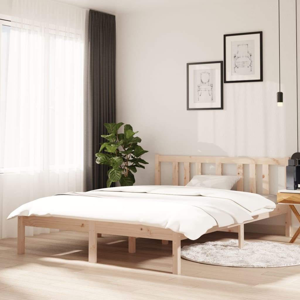 vidaXL Rama łóżka, lite drewno, 135x190 cm, podwójna