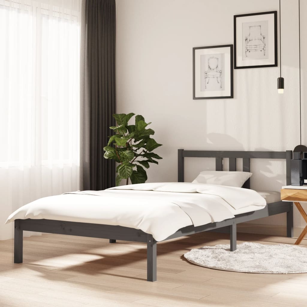vidaXL Rama łóżka, szara, lite drewno, 100 x 200 cm