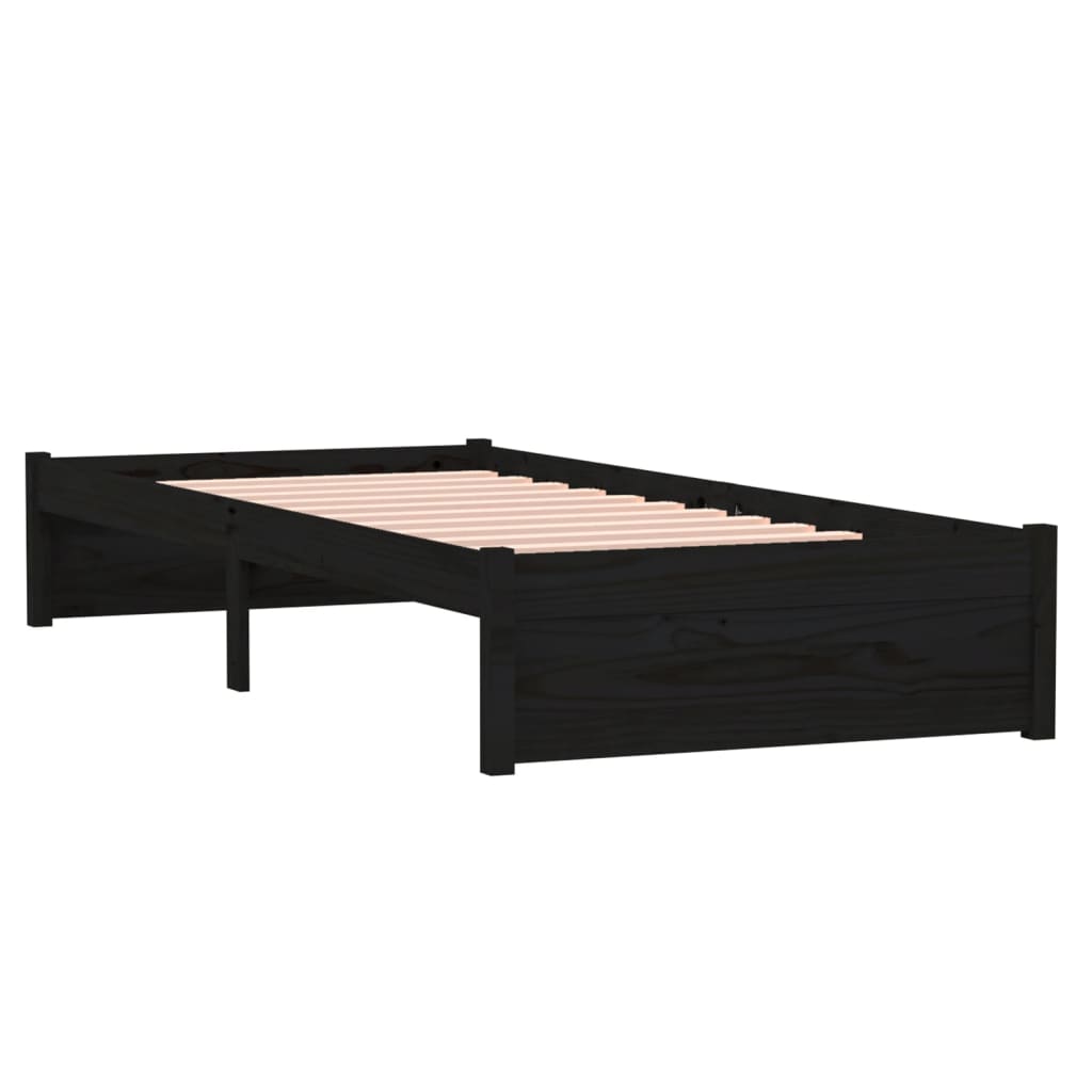 vidaXL Rama łóżka, czarna, lite drewno, 75x190 cm, pojedyncza