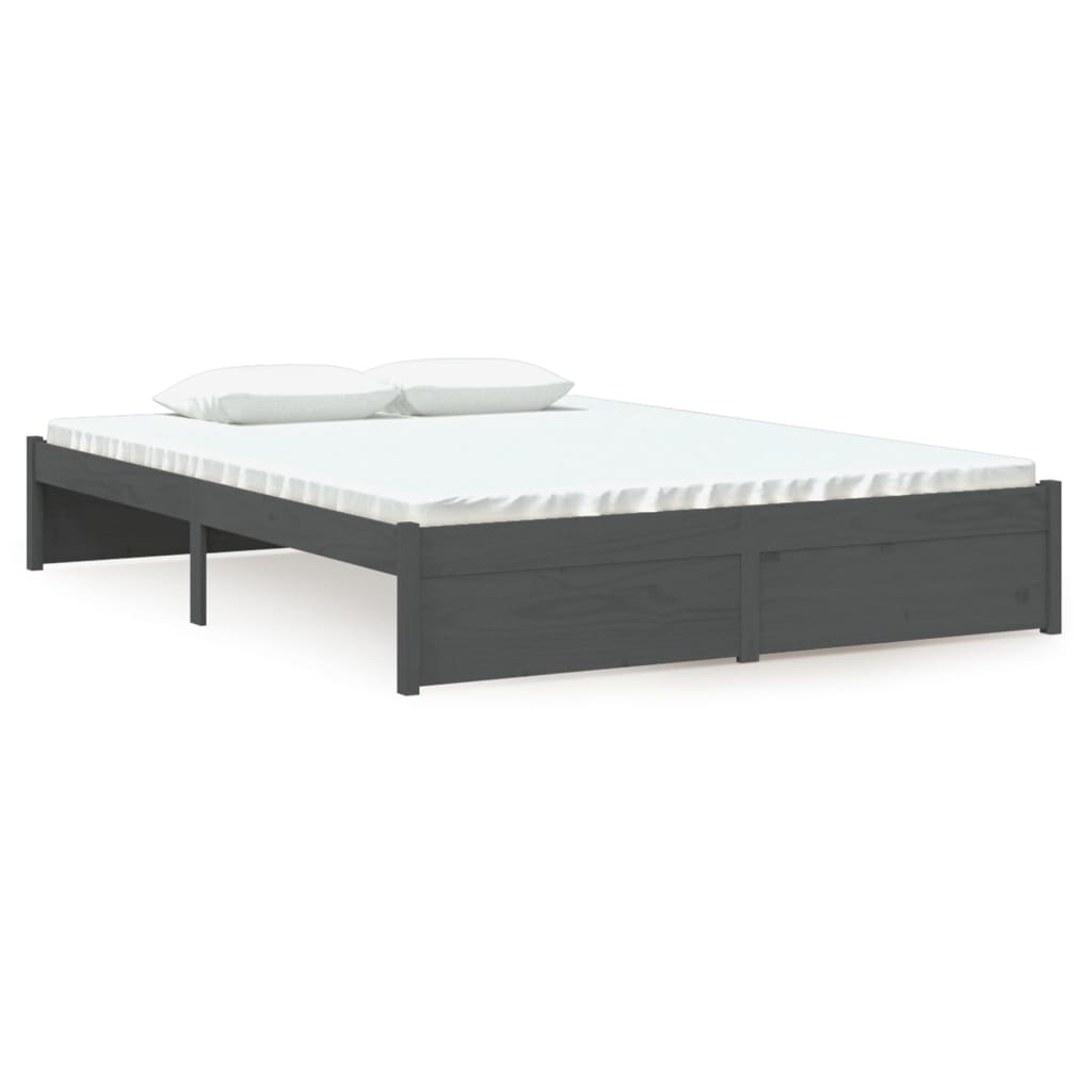 vidaXL Rama łóżka, szara, lite drewno, 135x190 cm, podwójna