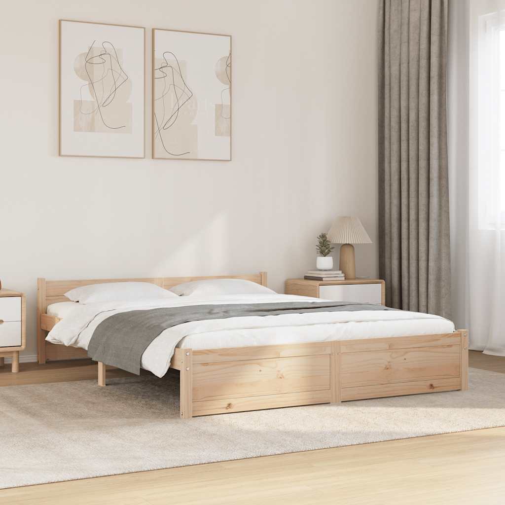 vidaXL Rama łóżka, lite drewno, 135x190 cm, podwójna