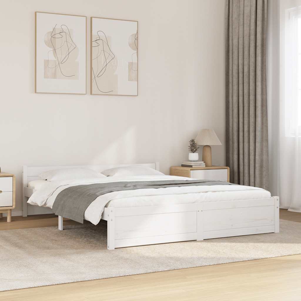vidaXL Rama łóżka, biała, lite drewno, 135x190 cm, podwójna
