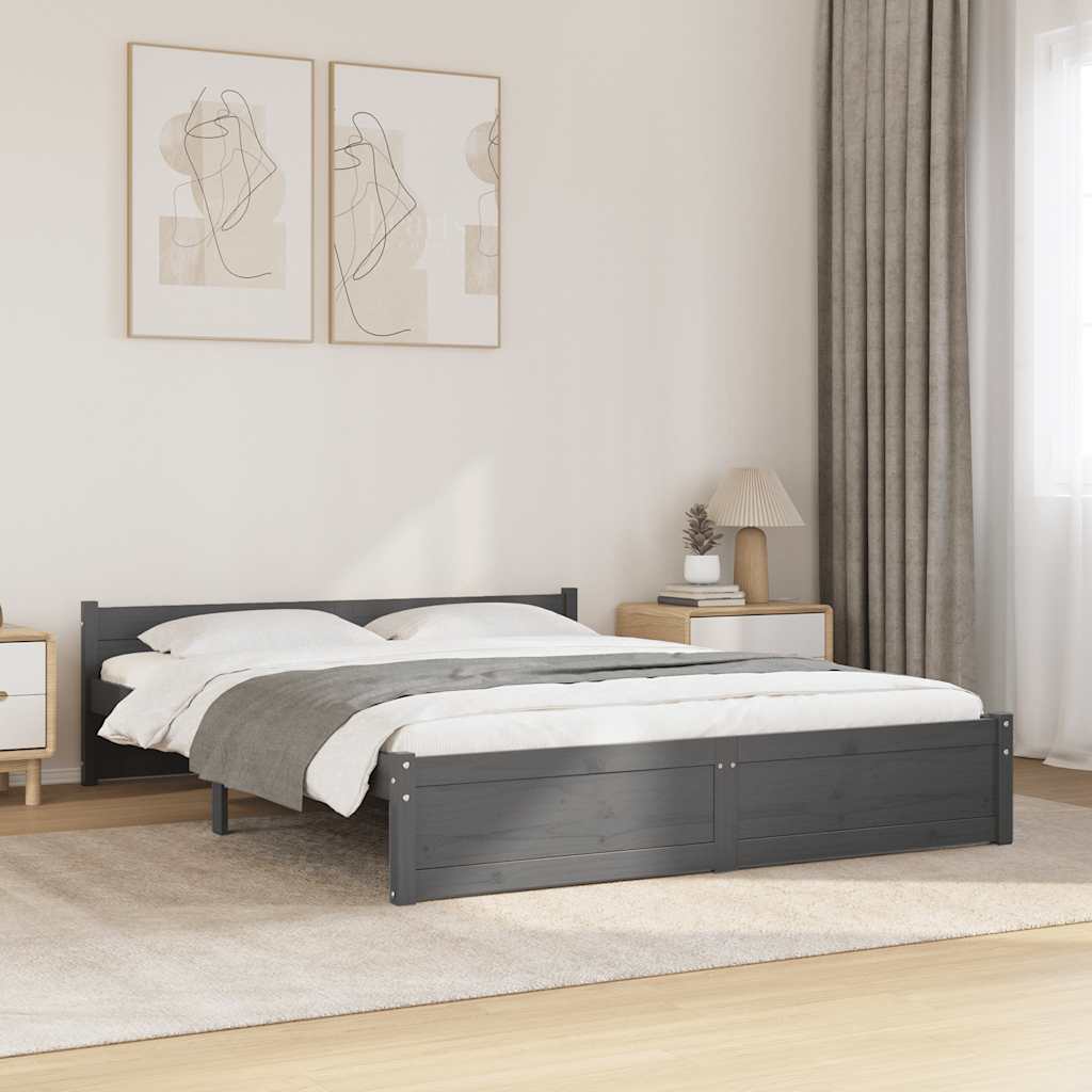vidaXL Rama łóżka, szara, lite drewno, 135x190 cm, podwójna