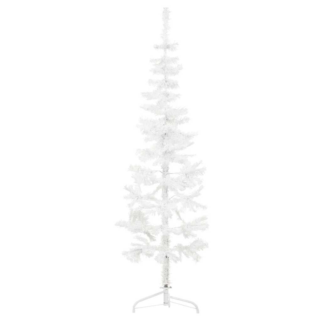 vidaXL Smukła choinka połówka ze stojakiem, sztuczna, biała, 150 cm