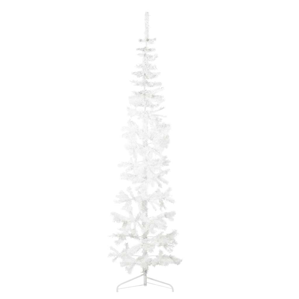 vidaXL Smukła choinka połówka ze stojakiem, sztuczna, biała, 210 cm