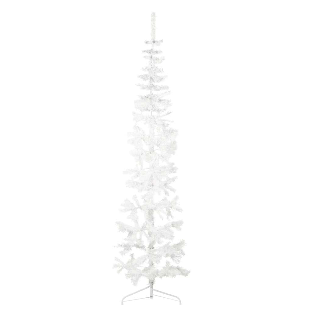 vidaXL Smukła choinka połówka ze stojakiem, sztuczna, biała, 240 cm