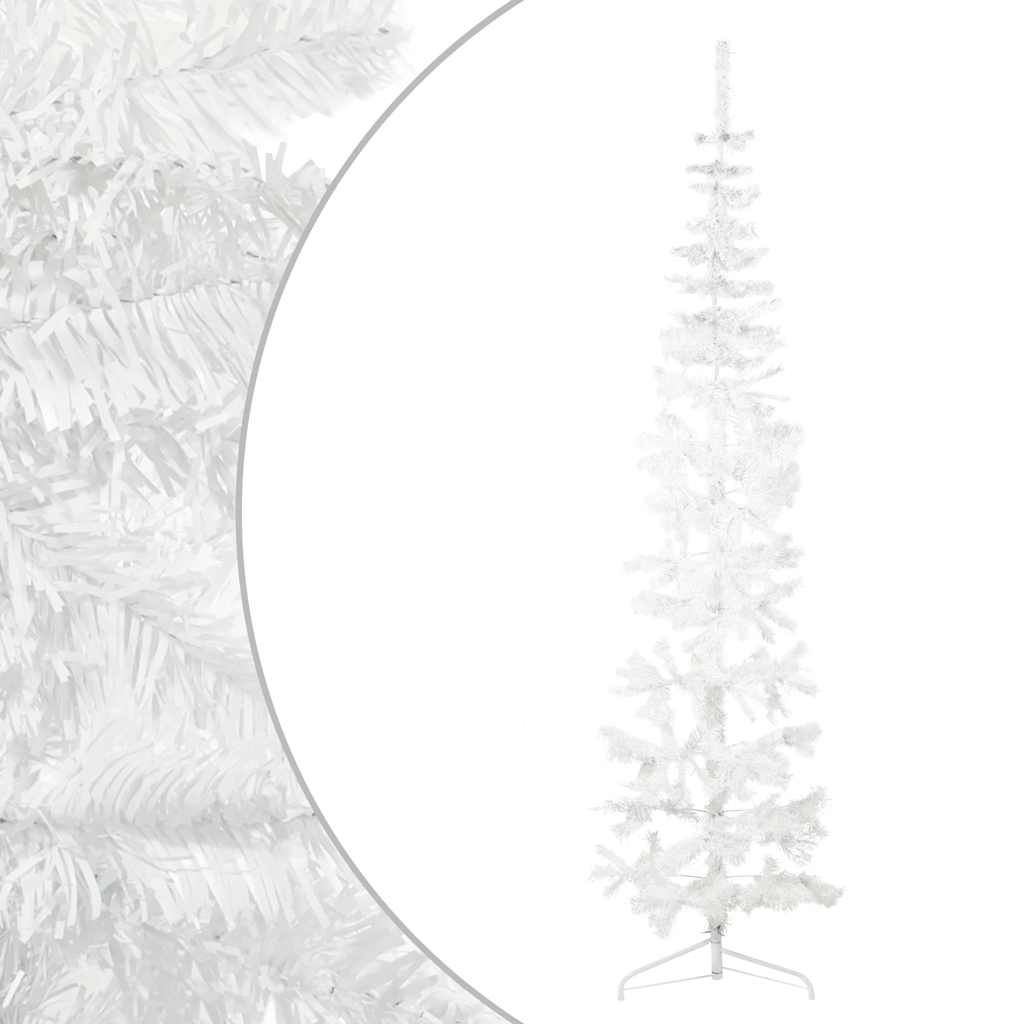 vidaXL Smukła choinka połówka ze stojakiem, sztuczna, biała, 240 cm