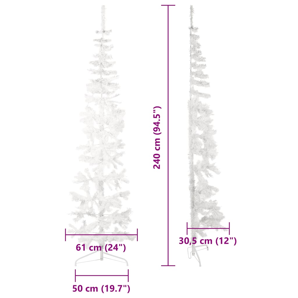 vidaXL Smukła choinka połówka ze stojakiem, sztuczna, biała, 240 cm
