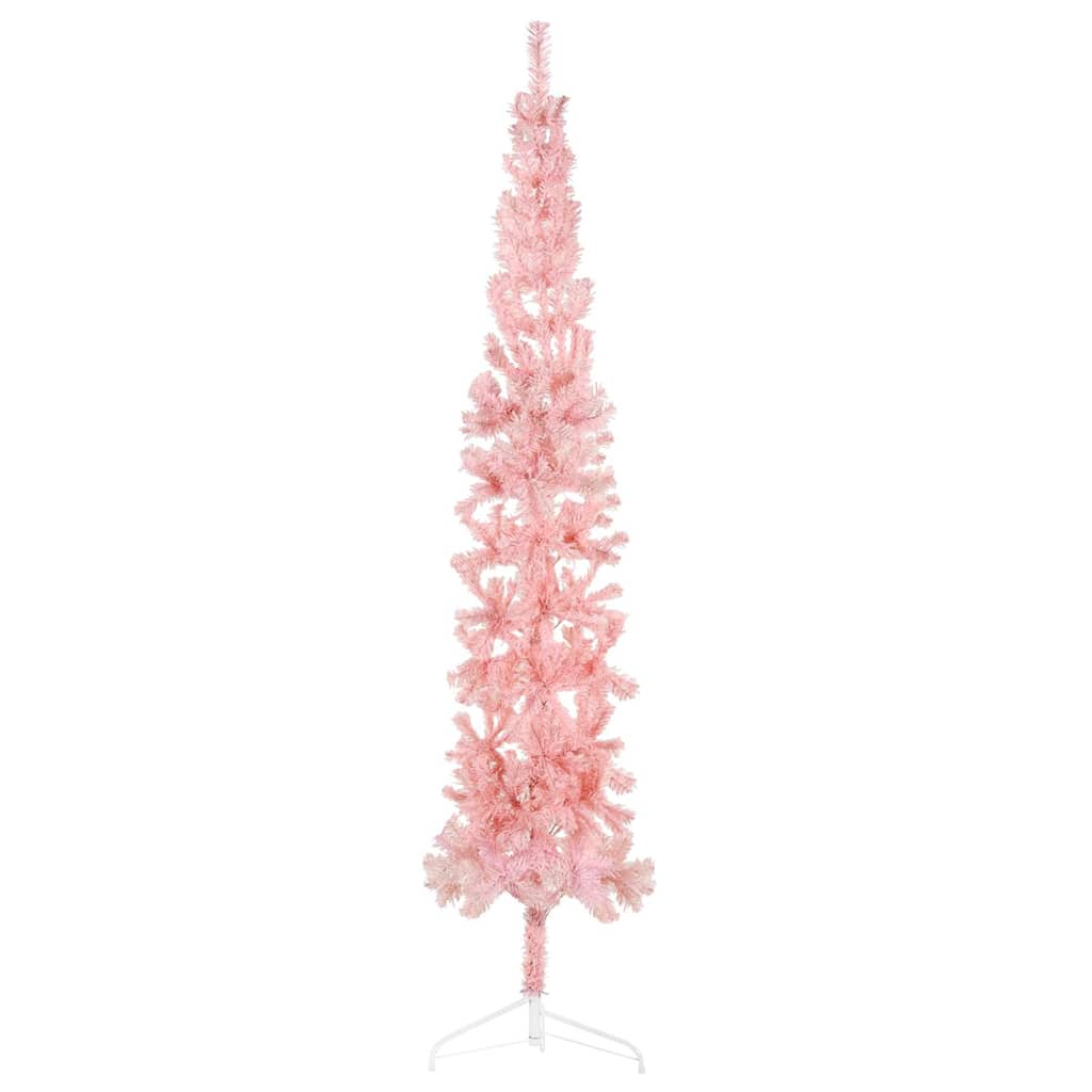 vidaXL Smukła choinka połówka ze stojakiem, sztuczna, różowa, 210 cm