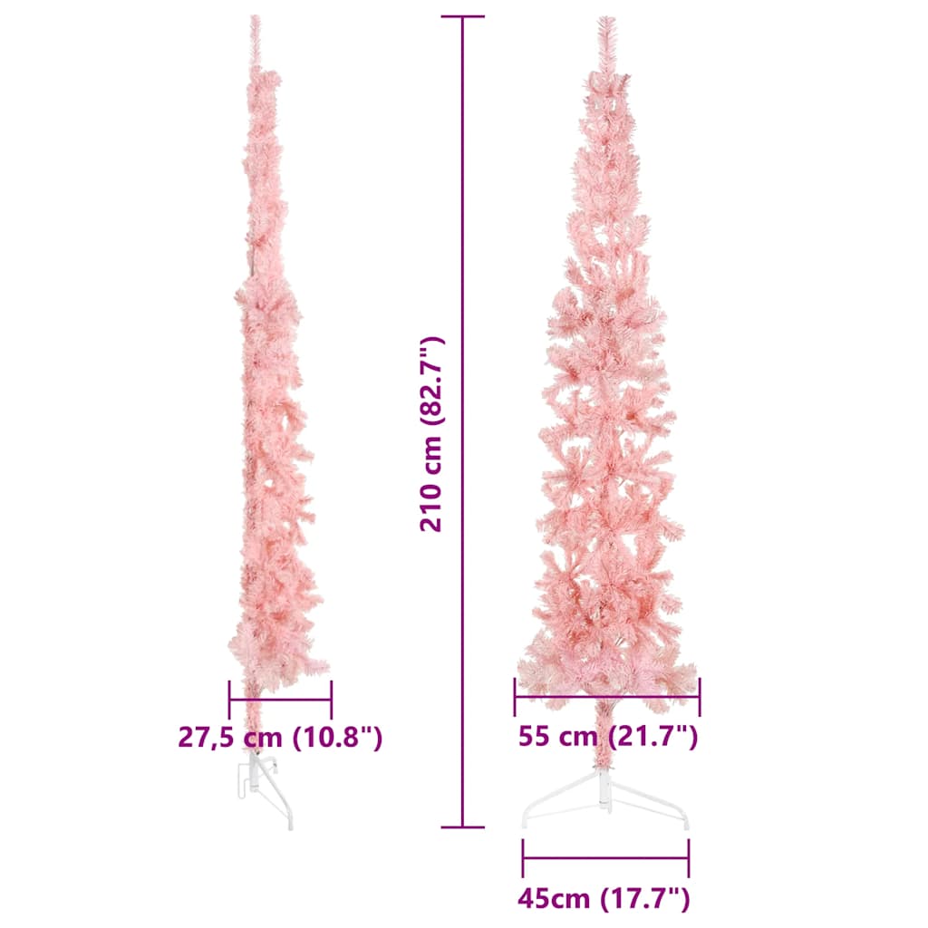 vidaXL Smukła choinka połówka ze stojakiem, sztuczna, różowa, 210 cm