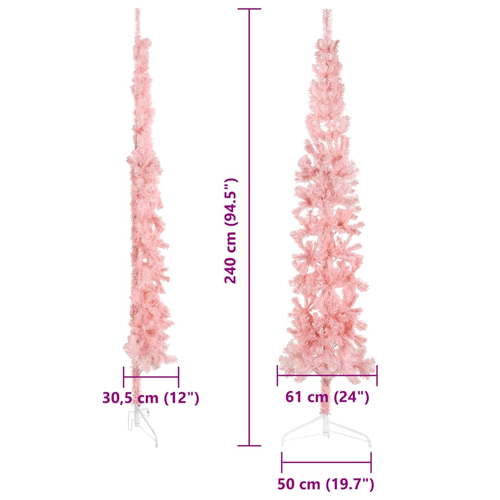vidaXL Smukła choinka połówka ze stojakiem, sztuczna, różowa, 240 cm
