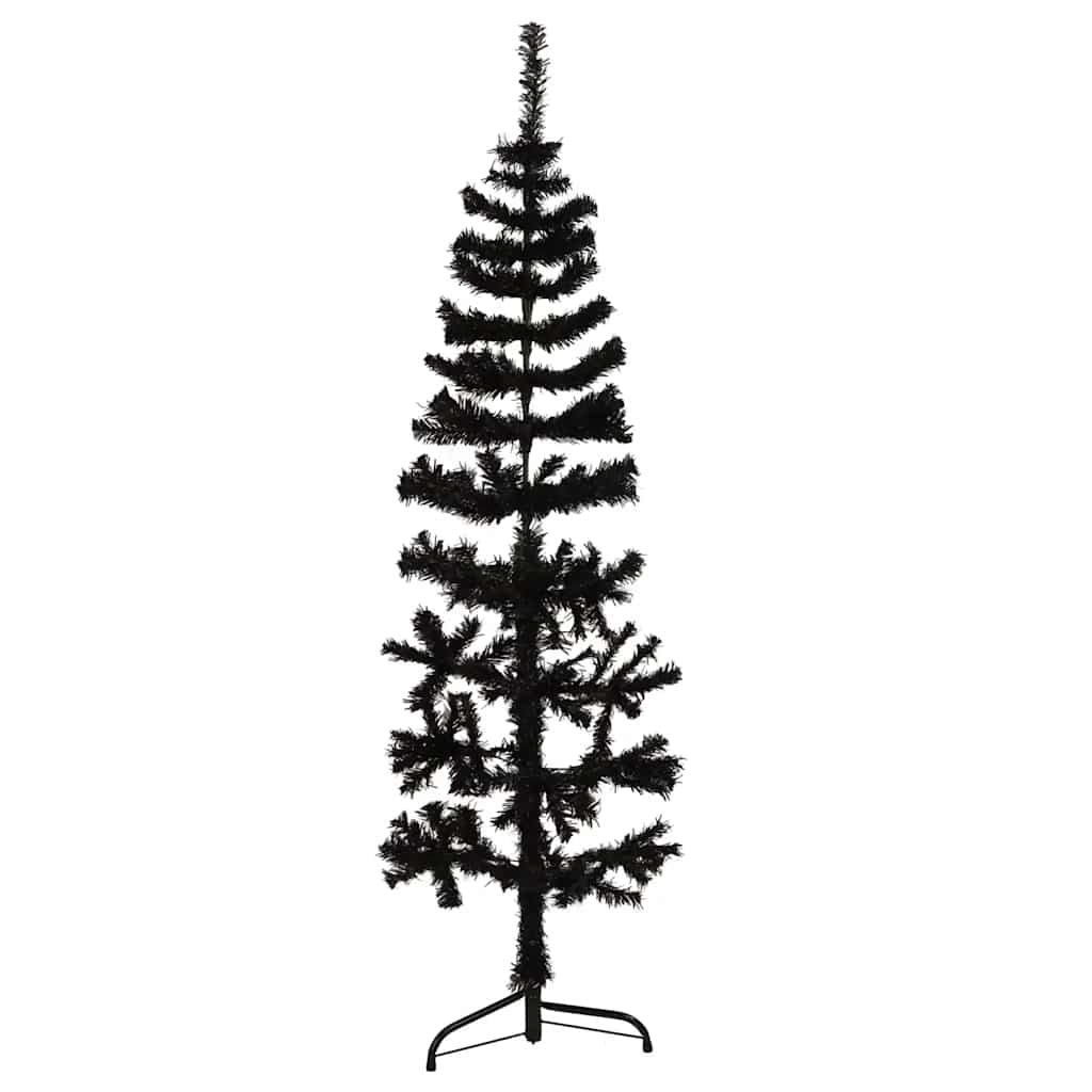 vidaXL Smukła choinka połówka ze stojakiem, sztuczna, czarna, 120 cm