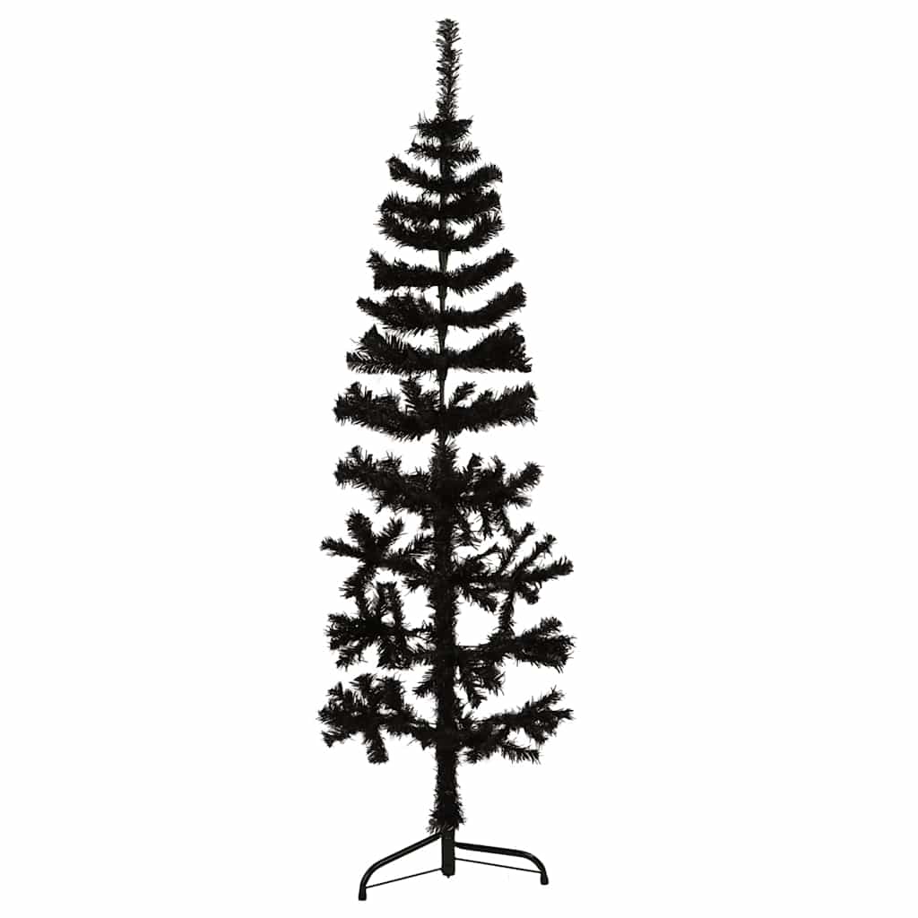 vidaXL Smukła choinka połówka ze stojakiem, sztuczna, czarna, 150 cm