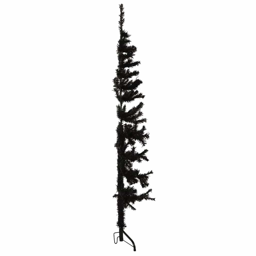 vidaXL Smukła choinka połówka ze stojakiem, sztuczna, czarna, 150 cm