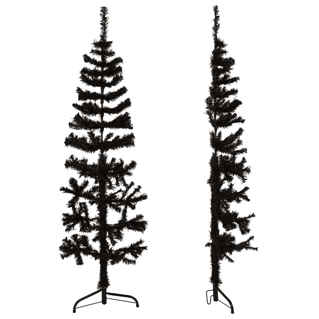 vidaXL Smukła choinka połówka ze stojakiem, sztuczna, czarna, 150 cm