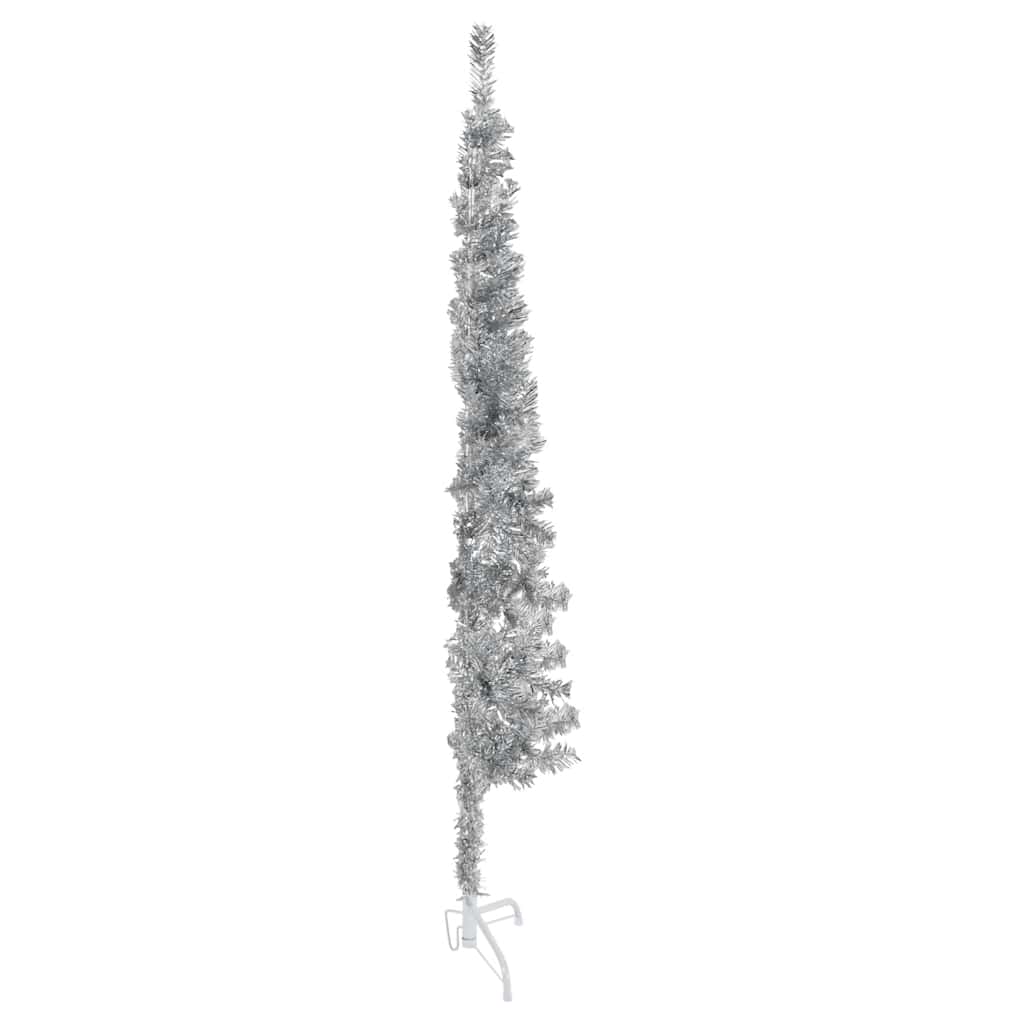 vidaXL Smukła choinka połówka ze stojakiem, sztuczna, srebrna, 120 cm