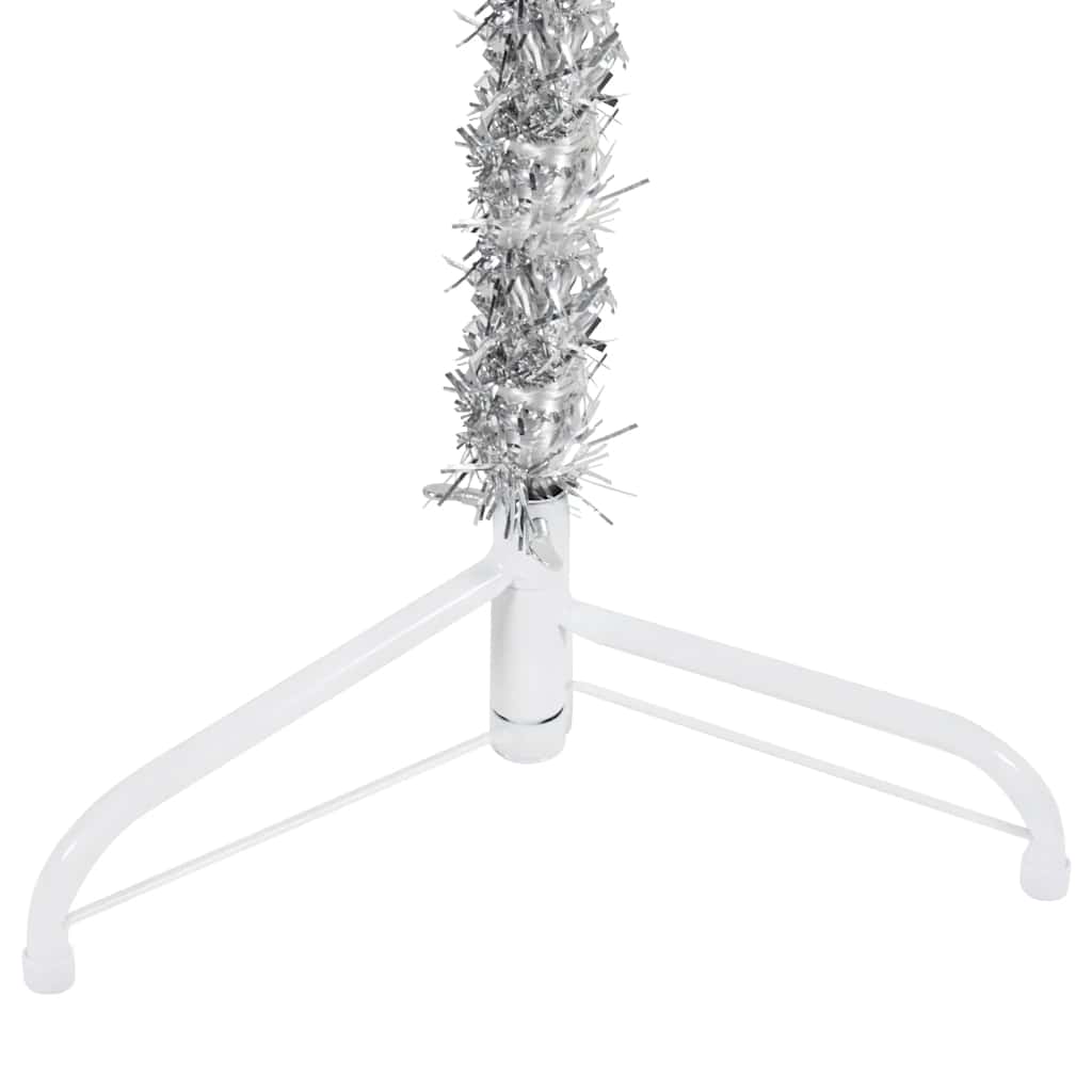 vidaXL Smukła choinka połówka ze stojakiem, sztuczna, srebrna, 120 cm