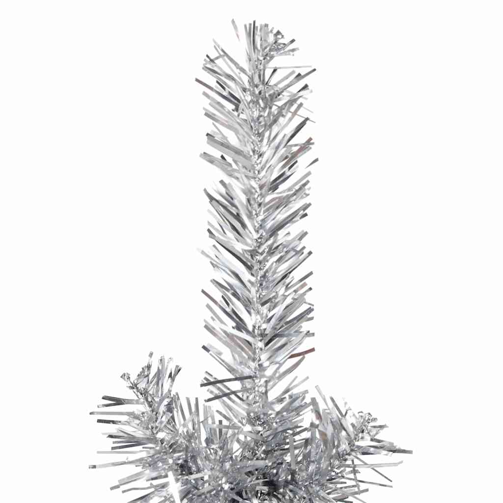 vidaXL Smukła choinka połówka ze stojakiem, sztuczna, srebrna, 150 cm