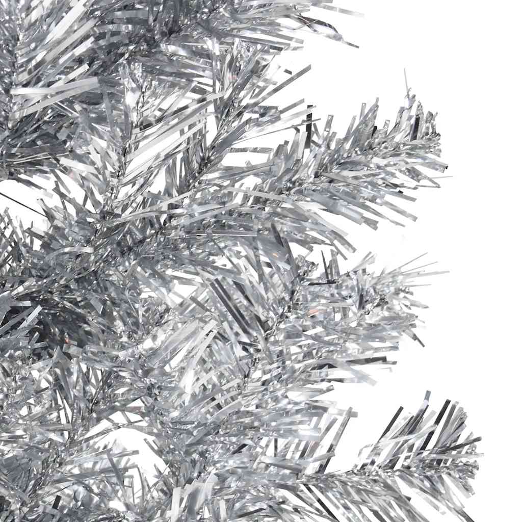 vidaXL Smukła choinka połówka ze stojakiem, sztuczna, srebrna, 150 cm