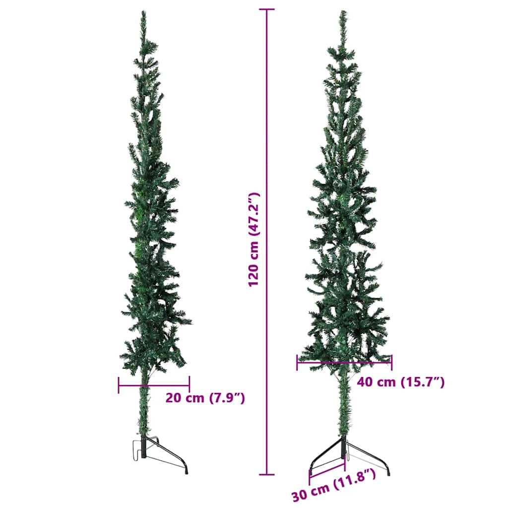 vidaXL Smukła choinka połówka ze stojakiem, sztuczna, zielona, 120 cm