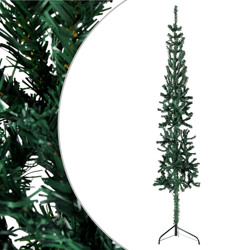 vidaXL Smukła choinka połówka ze stojakiem, sztuczna, zielona, 150 cm