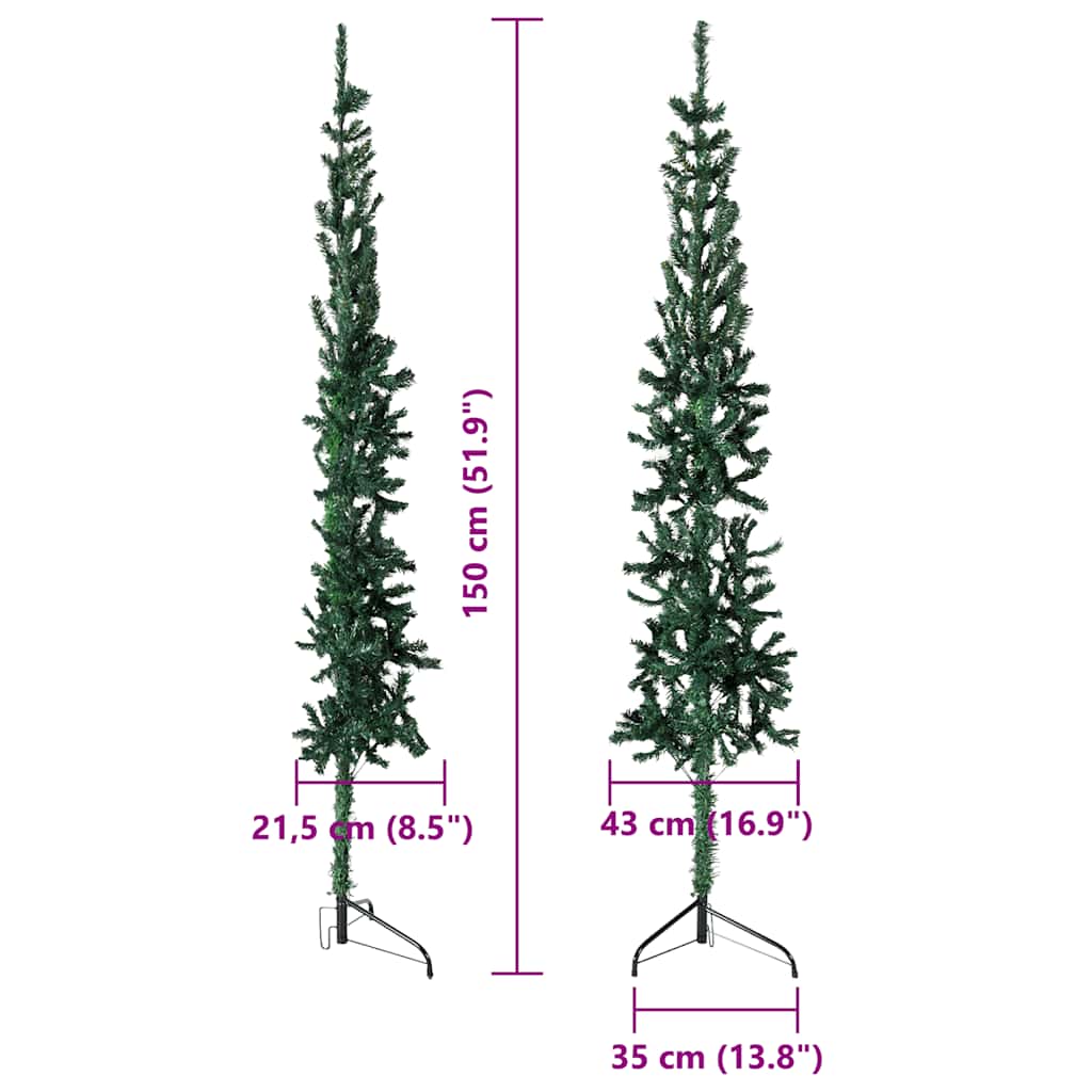 vidaXL Smukła choinka połówka ze stojakiem, sztuczna, zielona, 150 cm