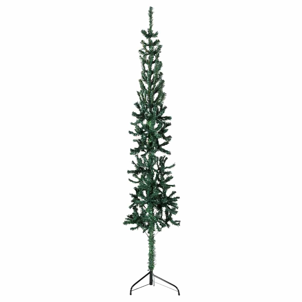 vidaXL Smukła choinka połówka ze stojakiem, sztuczna, zielona, 180 cm