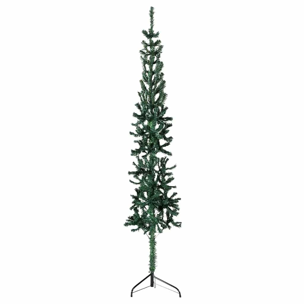 vidaXL Smukła choinka połówka ze stojakiem, sztuczna, zielona, 210 cm