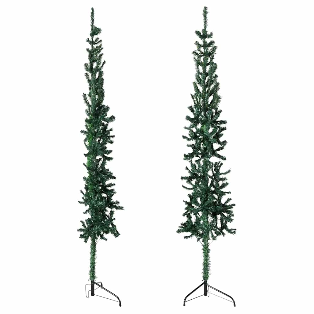 vidaXL Smukła choinka połówka ze stojakiem, sztuczna, zielona, 210 cm