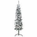 vidaXL Smukła choinka połówka, sztuczna, ośnieżona, 150 cm