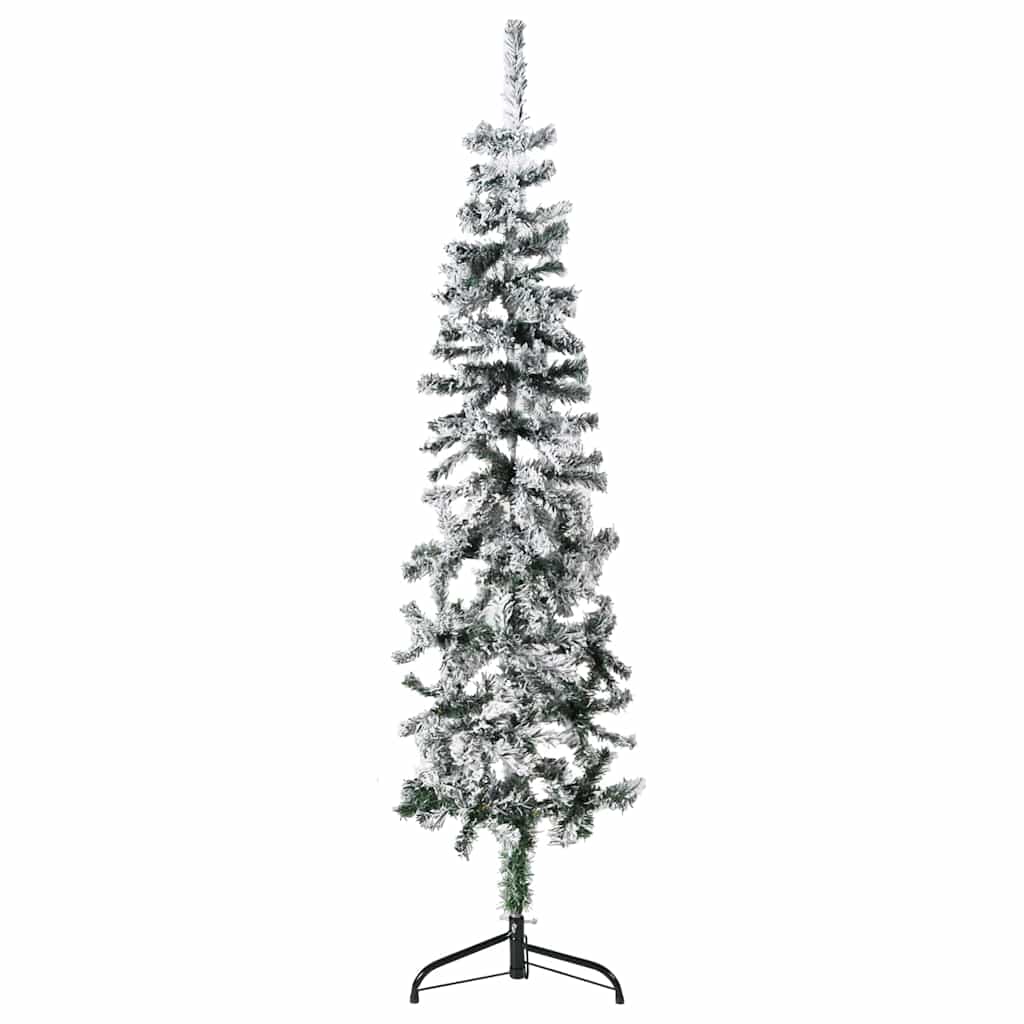vidaXL Smukła choinka połówka, sztuczna, ośnieżona, 150 cm